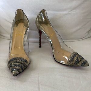 CHRISTIAN LOUBOUTIN PVC Blue Gold Glitter Pumps 36